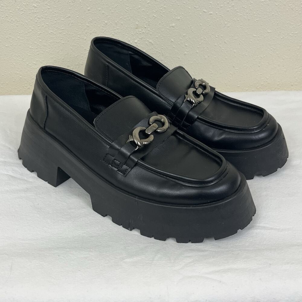 Asos Design Chunky Lug Slip On Loafers Womens Size 11 Black Leather Italy Made